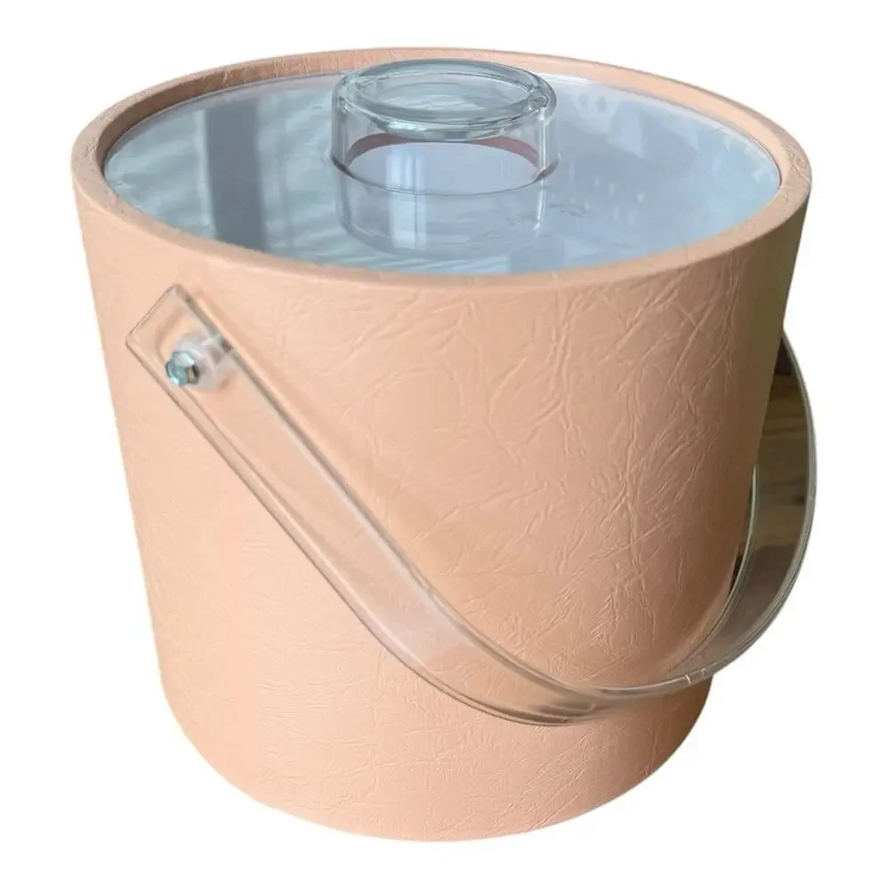 Vintage 80s peach vinyl and clear acrylic ice bucket retro pink bar ware